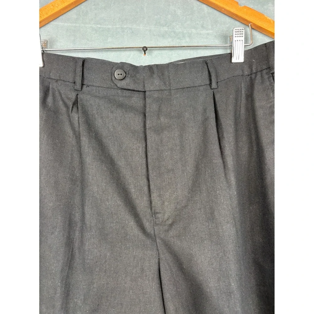 The Linen Connection Henri Valdise Mens Black 100% Linen Pleated Cuffed Pants 36
